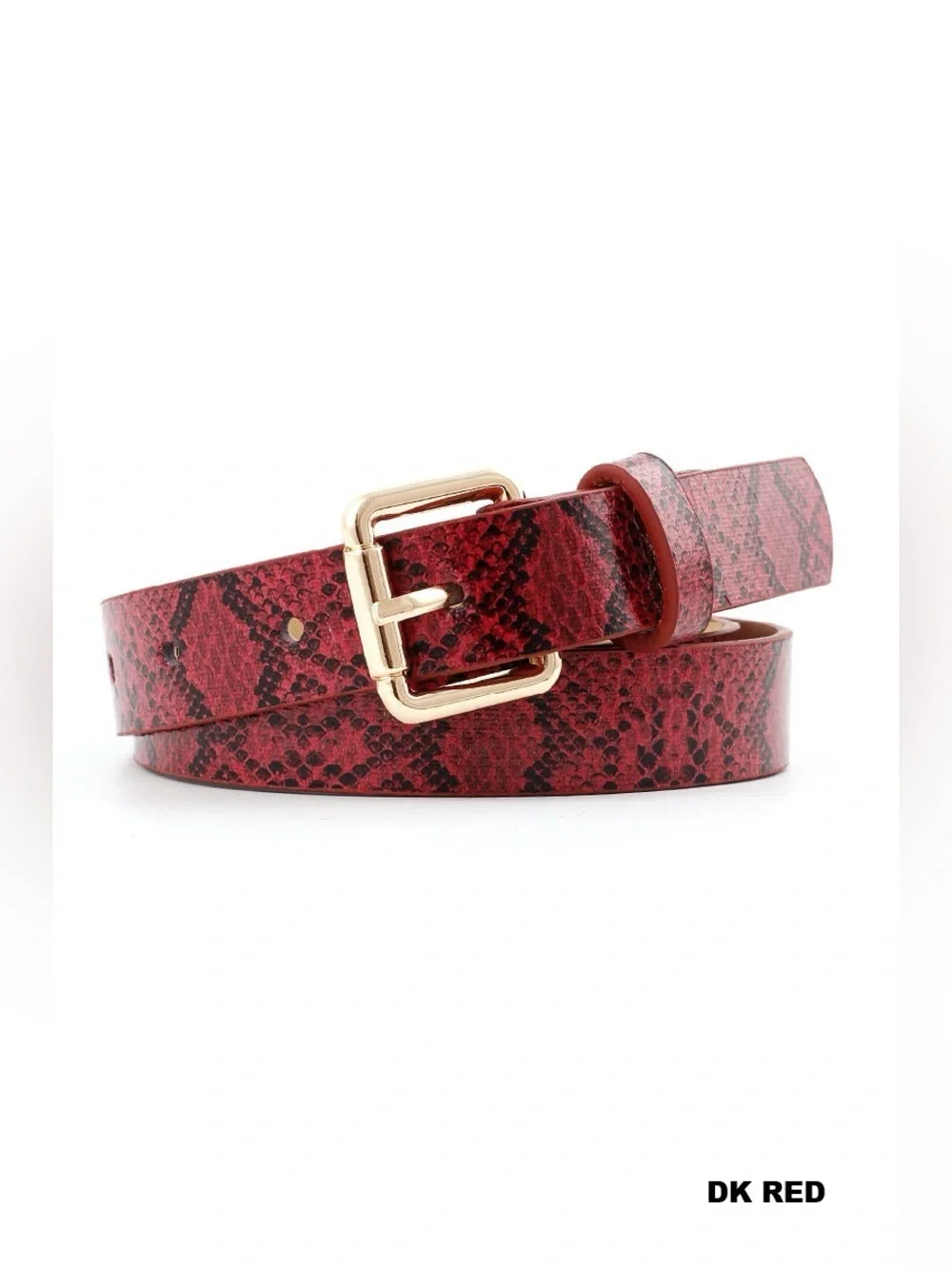 Zenana Outfitters Red Snake-Embossed Skinny Belt with Gold Buckle